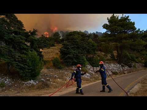 Video Thumbnail: Greece: Firefighters battle major wildfire as strong winds fuel flames
