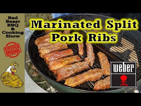 Marinated Split Pork Ribs on the Slow N Sear/Weber...