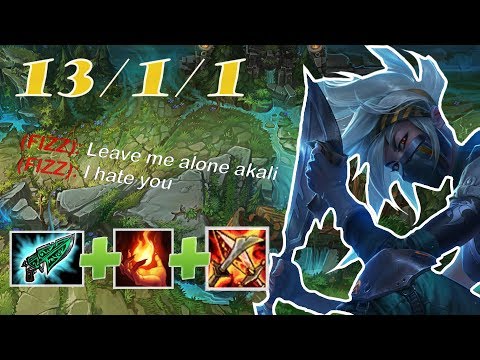 Akali vs Fizz - MID - Motionless Akali Full AP One-Shot / Full Gameplay - League of Legends