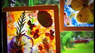 DIY Stained Glass Craft Dried Flowers Leaves Crayon Shavings DIY Suncatcher