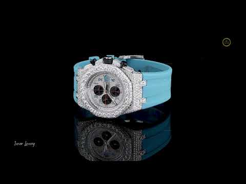 Iced Out Chronograph Watch with Blue Strap | Diamond Luxury Statement Piece