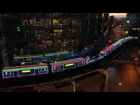 CTA Holiday Train 2020 by drone with bonus Millenium Park Christmas Tree