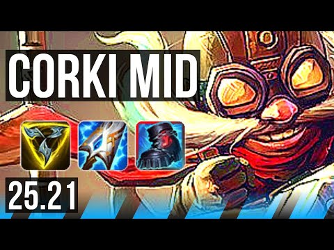 CORKI vs SYNDRA (MID) | 13/1/9, 6 solo kills, Godlike | KR Diamond | 25.21