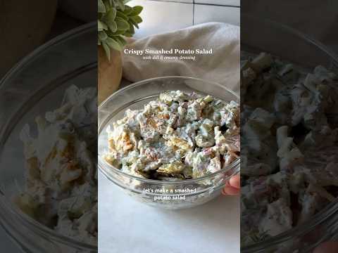 Crispy Smashed Potato Salad w fresh dill, pickles & creamy Greek yogurt dressing! GF