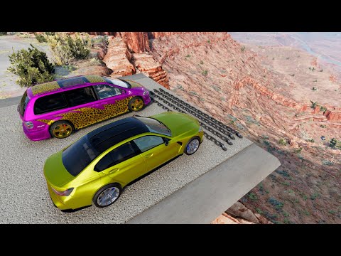 Crazy Vehicle High Speed Jumps In Canyon With Giant Chain (Crash Test) - BeamNG drive Chain Crashes