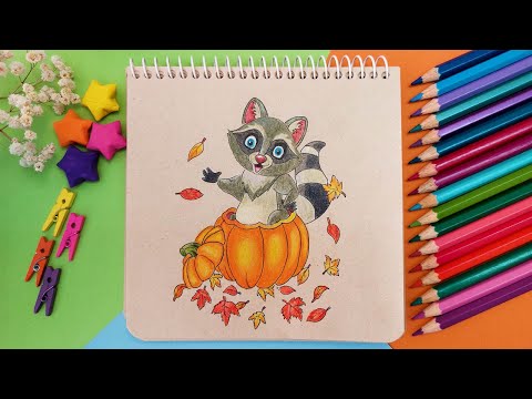 Drawing and Painting a Halloween Raccoon in a Pumpkin: How to Draw and Paint a Raccoon & a Pumpkin