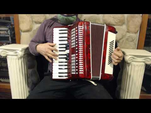 6094 - Red Parrot Piano Accordion LMM 34 48 - Treble Only, No Bass Reeds $299