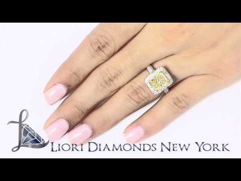 FD-SOLD-032 - 4.79 Carat Fancy Yellow Radiant Cut Diamond Engagement Ring 18k Gold Pave Halo