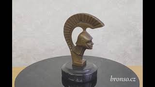 Art Deco bronzová soška – poprsí spartského válečníka (Spartan, Sparta), antická helma, Georges Darel