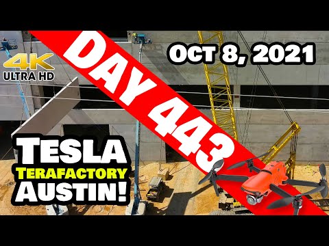 Tesla Gigafactory Austin 4K  Day 443 - 10/8/21 -Giga Texas -FULL WALL PANEL INSTALLATION TIME-LAPSE!