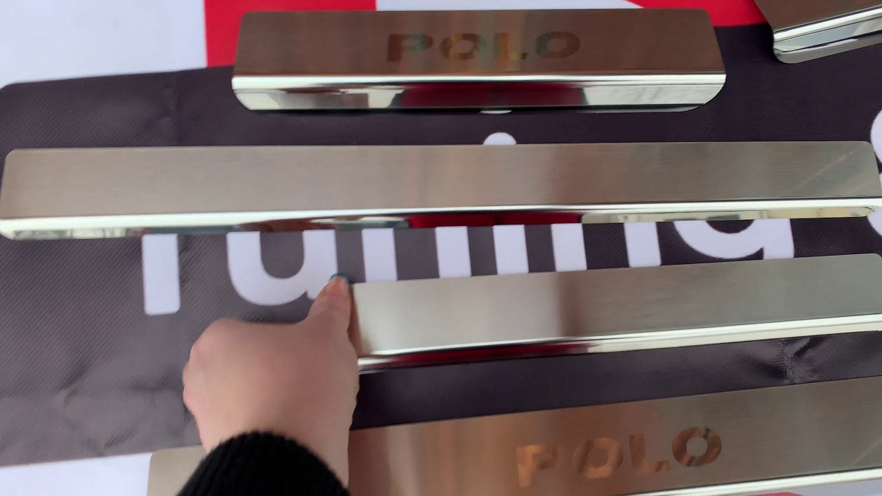 Volkswagen Polo 2010-2017 гг. Накладки на Пороги Nataniko (8 шт., Нержавейка) Video 1