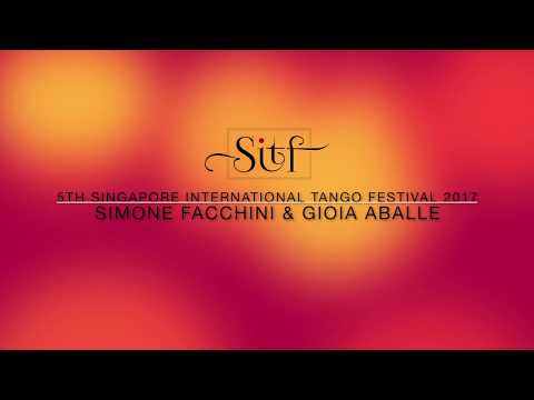  Gioia Abballe  and  Simone Facchini  are  dancing  to  the  tango  "  Recuerdo  "  by  Tango en vivo  at  Singapore International Tango Festival  in  2017