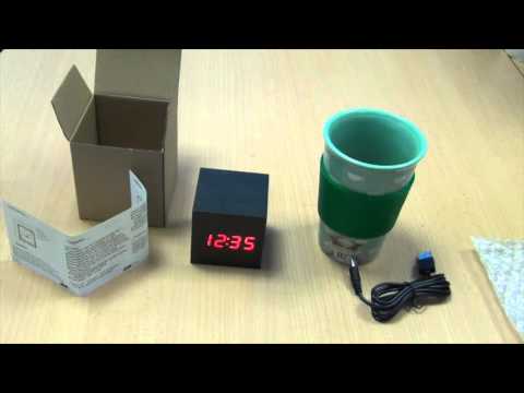 ANC01R AnTeck® Cube Black Wood Effect Alarm Clock with Red LED Voice Control Temperature Display