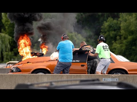 BIG Wreck Sends Camaro OVER Wall, Foxbody ON FIRE, + CLOSE Races!
