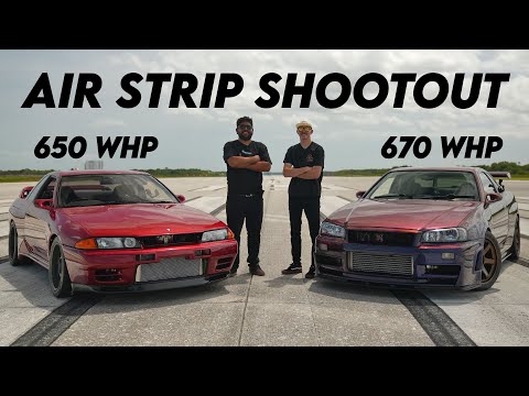 My R34 GTR Vs. My R32 GTR - Airstrip Drag Race
