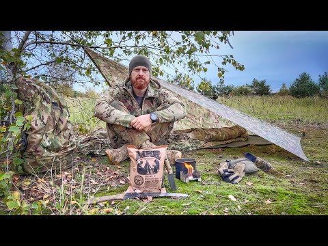 24H bivouac - water crossing, poncho shelter, island overnight stay, poncho heating, military equ...