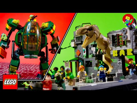 LEGO: T REX and ROBOT MECH Battle in The City! ⎮ MOC Showcase