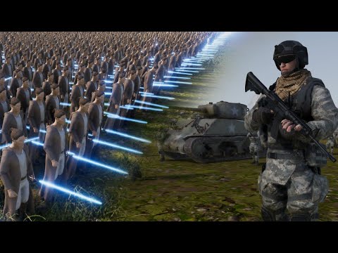 300000 Jedi VS 50000 Modern Soldiers & 5000 Electro Sherman Tanks - UEBS2 NPC Wars