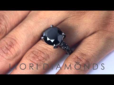 BDR-207 - 7.52 Carat Vintage Style Natural Black Diamond Engagement Ring 14k Black Gold