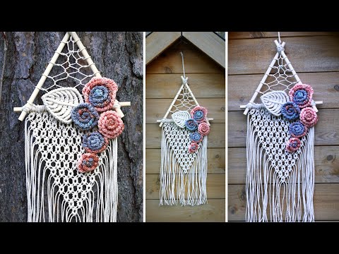 DIY Macrame Wall Hanging Leaves with Flower