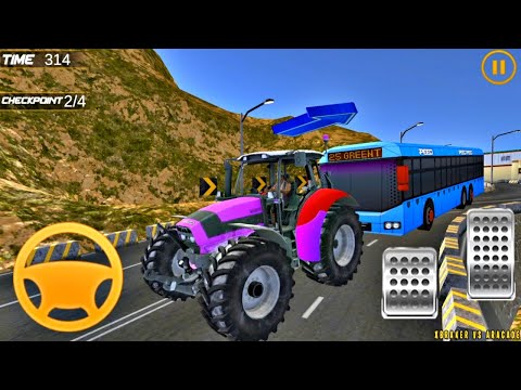 Offroad Towing Chained Tractor Bus #4 - New Tractor Towing Crashed Big Vehicles - Android Gameplay