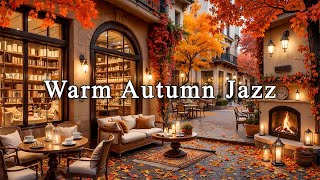 Cozy Fall Coffee Shop Ambience with Smooth Jazz Music & Crackling Fireplace Sounds for Work, Unwind🍂
