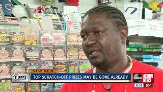 Florida Lottery sells scratch-off tickets, even though all top prizes have been claimed
