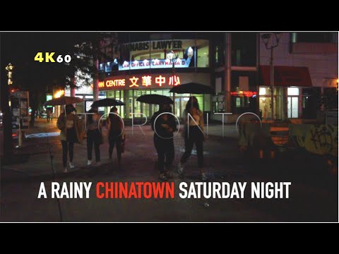 Toronto Saturday Night Walk -Down A Rainy Spadina Ave & Dundas St Through Chinatown To Dundas Square