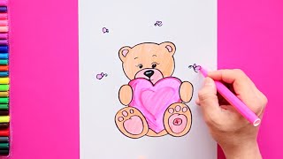 How to draw a Valentine's Day Teddy Bear