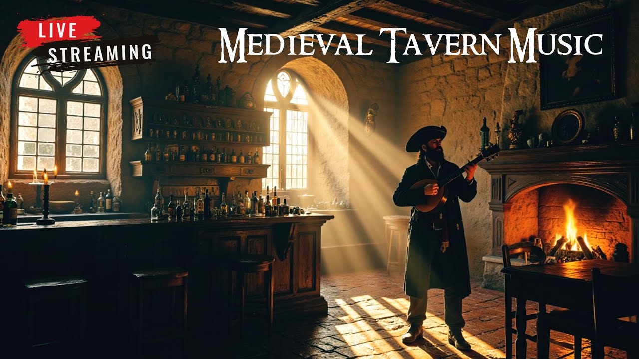 24x7 Medieval Tavern Ambience: Celtic Acoustic Guitar & Cozy Firesounds 🍂
