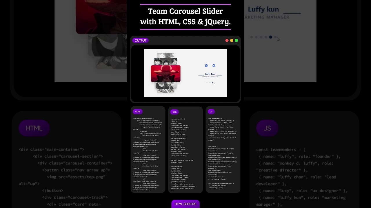 Team Carousel Slider - built with HTML, CSS & jQuery. Simple and smooth!