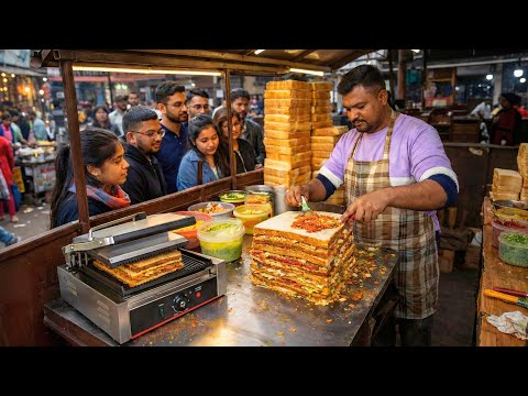 Non-Stop Giant Sandwich at a Roadside Stall | Inside Indian Street Food