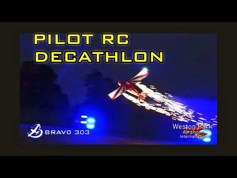 Pilot RC Decathlon. Nighttime Display of LEDs and Fireworks - Weston Park Model Air Show 2022