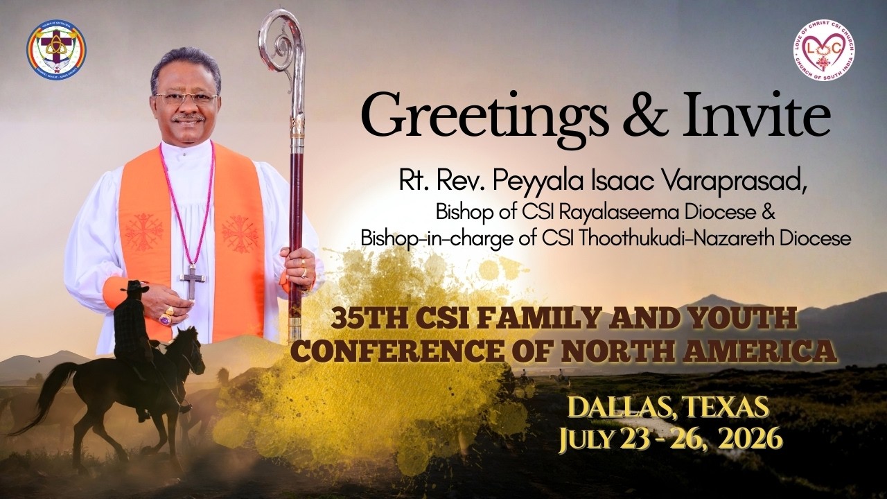 Rt. Rev. Peyyala Isaac Varaprasad - Greetings & Invite