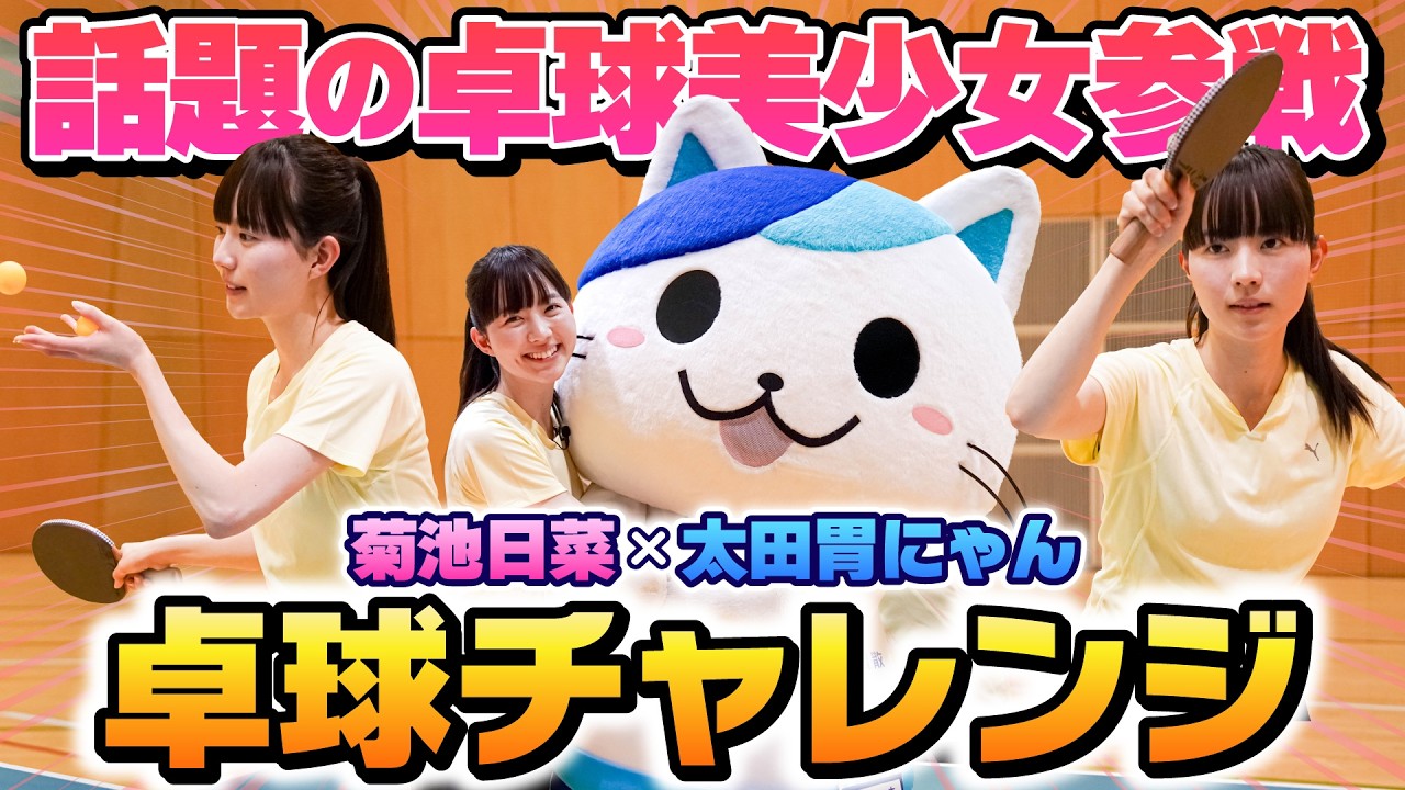 PR【菊池日菜と太田胃にゃんのブカピ卓球チャレンジ！】成功したらおいしいご褒美！失敗したらペナルティ！果たして結果は！？｜株式会社太田胃散