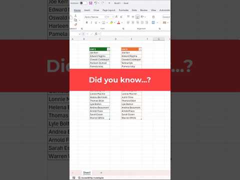 Excel shortcut to compare two lists