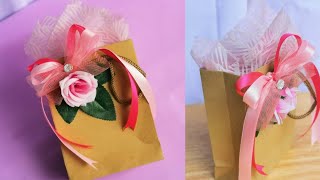 Paper Bag Decoration Ideas || How to Put Tissue Paper in small Gift Bag