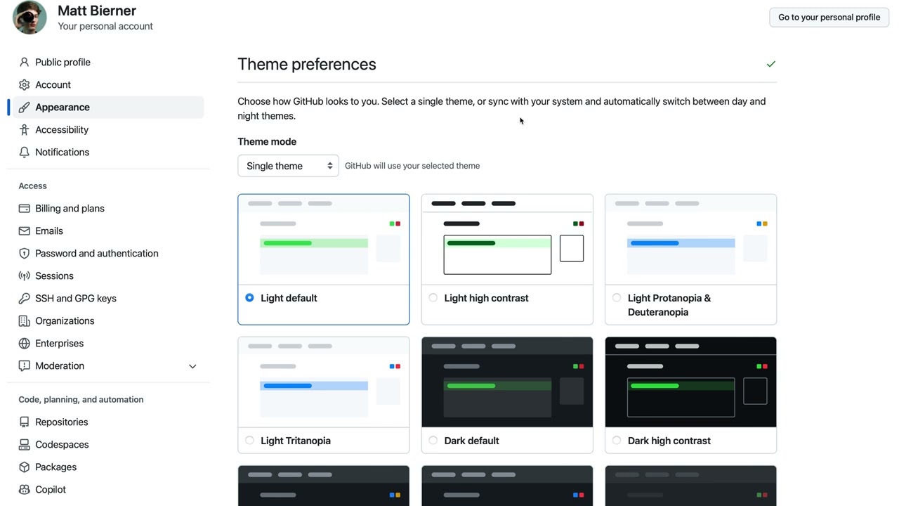 GitHub Tips — Switch between dark and light color themes
