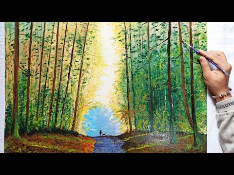 Walk in the Forest Acrylic painting tutorial 2021