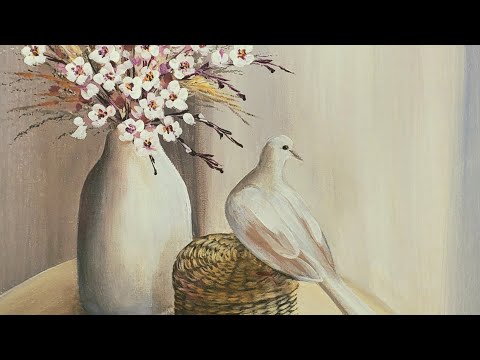 White Dove Still Life Acrylic Painting LIVE Tutorial