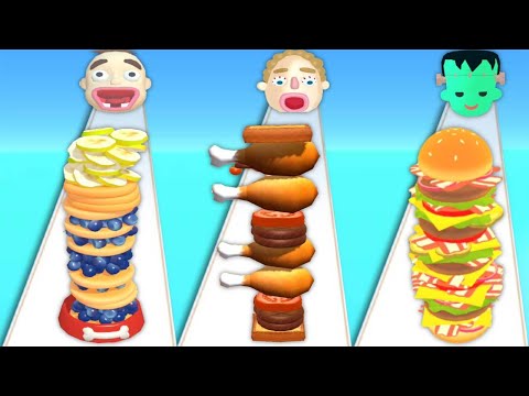 PANCAKE RUN vs SANDWICH RUNNER vs BURGER RUSH Triple Gameplay Android, IOS