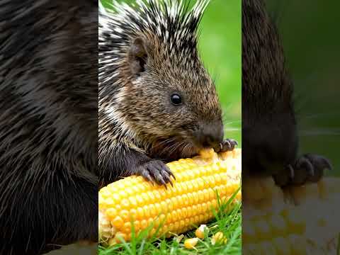 Crunch Munch🦔🌽! A cute porcupine is enjoying maize.#wildlife #asmr #porcupine #maize #animals