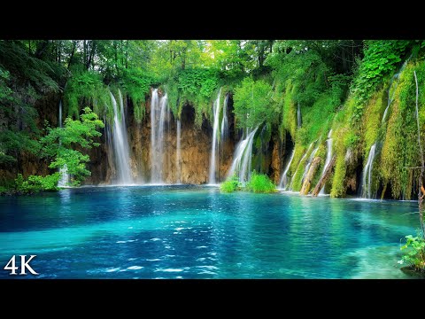Crystal Croatia Waterfalls of Plitvice (4K) + Soothing Music 10 HOUR Ambient Nature Relaxation Film