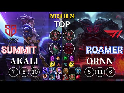 SB Summit Akali vs T1 Roamer Ornn Top - KR Patch 10.24