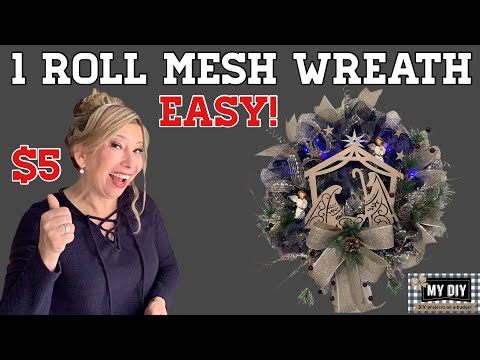 ONE ROLL MESH WREATH | HOW TO MAKE A DECO MESH WREATH | NATIVITY WREATH | SO EASY!!