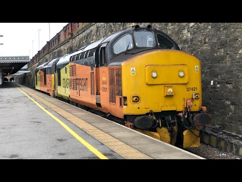 (4K) colas Raul freight class 37 nos locomotive 37421 grows away form Sheffield on 0Z67 d