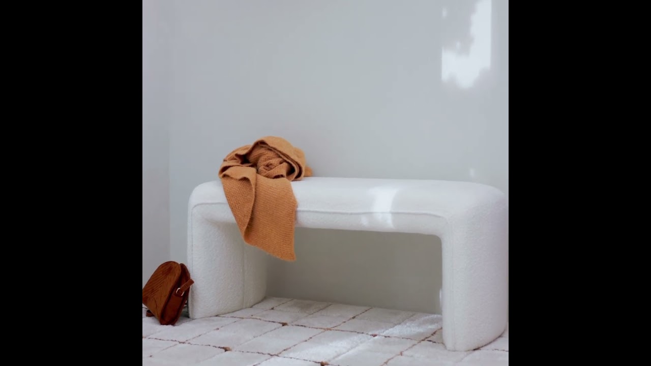 Video Full - Banc rembourr&eacute; en tissu bouclette L100cm