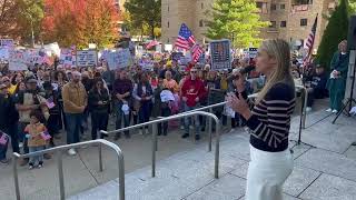 Stamford Mayor Caroline Simmons speaks at 'No Kings' rally