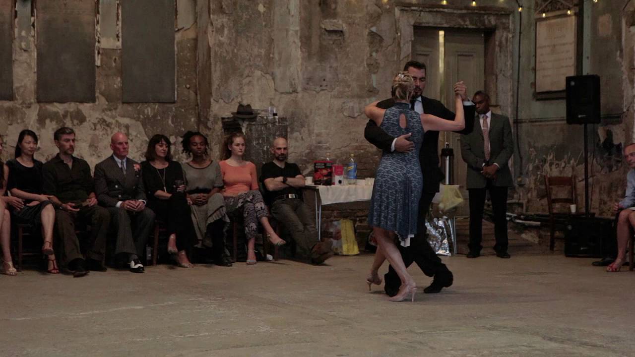 Claire Loewe and Jorge Pahl dance at the Asylum Chapel Milonga #1