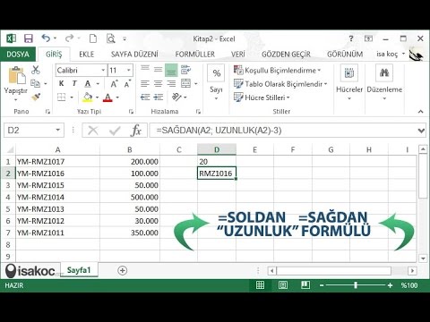 Excel'de hücreden harf / karakter eksiltme